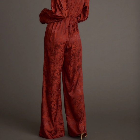 12th Tribe Noelle Cinnamon Satin Jacquard Jumpsuit - Picture 2 of 3
